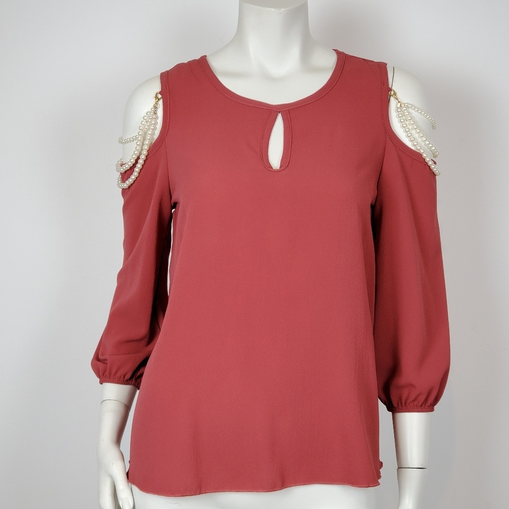 Women's Cold Shoulder Top Blouse Pink